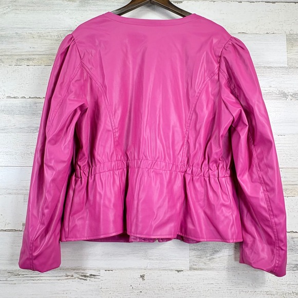 Ashley Stewart NEW Womens Faux Leather Jacket Peplum Zip Front Fuchsia‎ Pink 18 - Picture 2 of 14